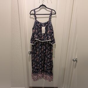 Bloomchic Floral Midi Dress with Lace Trim